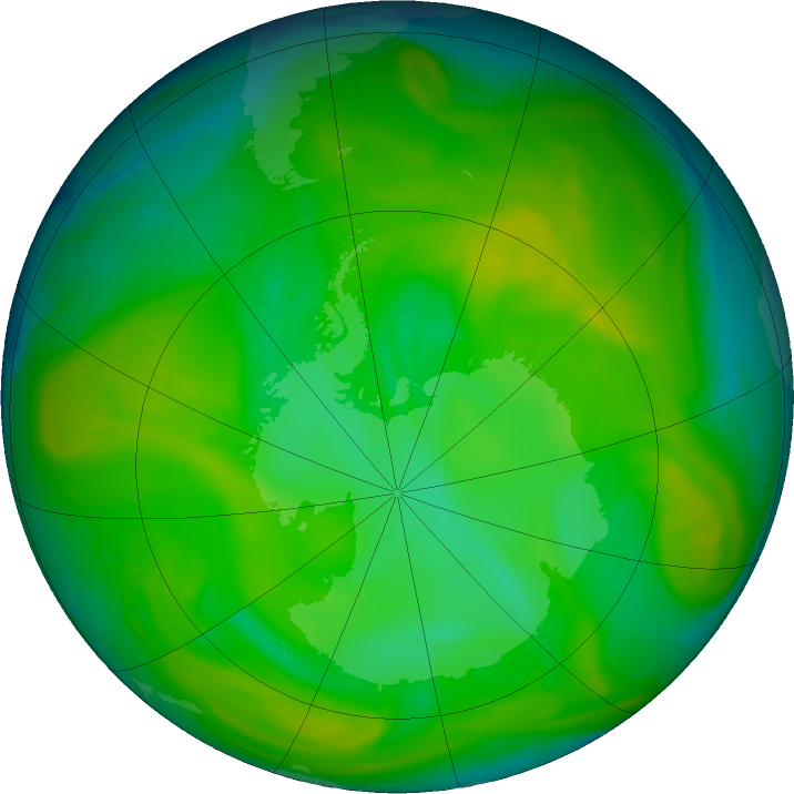 Antarctic ozone map for 05 December 2019